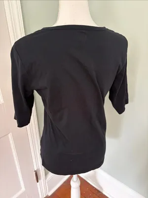 NWOT Lands' End Women's Black V-Neck Button-Front Tee Size Medium thumbnail 3