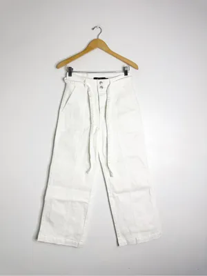 Hudson White High-Rise Wide Leg Pants Size 8 Tie Waist Utility Crop thumbnail 2