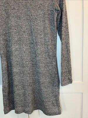 Lou & Gray Heathered Gray Ribbed Turtle Neck Long Sleeve Dress - Size Medium thumbnail 3
