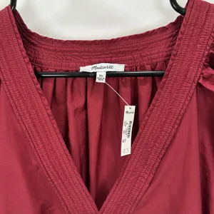 Madewell Puff Sleeve Mini Dress Poplin Claret Burgundy A Line Pockets XL NWT thumbnail 8