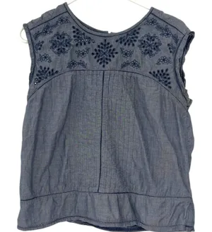 Abercrombie & Fitch M sleeveless chambray eyelet denim top embroidery blouse thumbnail 1