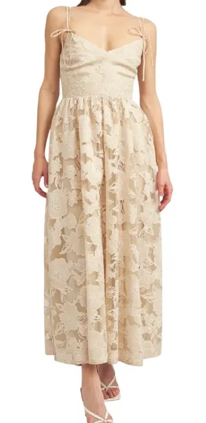 En Saison Anthropologie XS Beige Lace Midi Maxi Dress Wedding Guest Semi Formal thumbnail 1