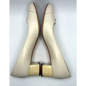 Salvatore Ferragamo Cream Leather Block Heel Pumps Silver Ball Detail Size 9B thumbnail 5