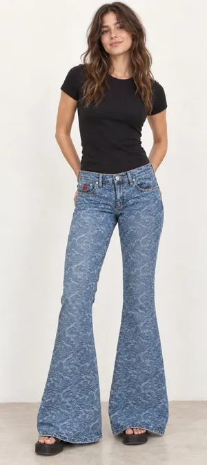 Bongo Let Me B Vintage Y2K Floral Scroll Print Flare Jeans Womens 9 Low Rise thumbnail 1