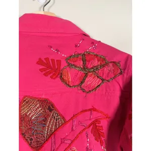Laura Ashley Womens Pink‎ Embroidered Floral Applique Denim Jacket Small Spring thumbnail 5