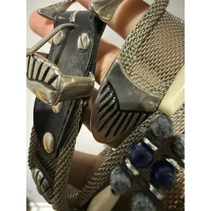 Vintage Chainmail Belt Woven Metal‎ Beaded Turquoise Blue Sz 32 37" Western thumbnail 5