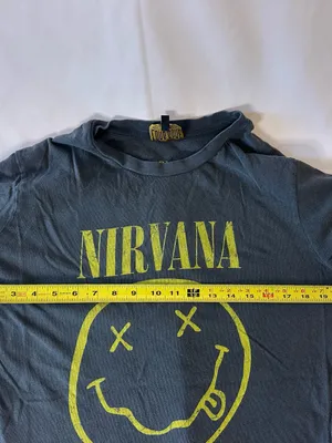 Long Gone Nirvana Smiley Face Graphic Cotton T-Shirt Black Yellow Crew Neck S thumbnail 3