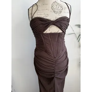 ASOS Design Tall Women's mesh corset detail‎ maxi dress Brown Size 8 thumbnail 4