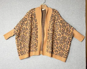 Akemi + Kin Leopard Print Open Front Batwing Cardigan Tan Brown One Size thumbnail 1