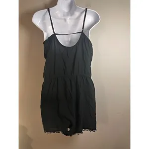 American Eagle Outfitters Black Pom Pom Trim Romper Size Medium Spaghetti Strap‎ thumbnail 5