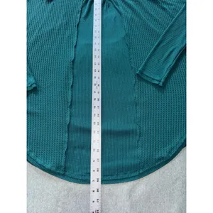 Free People Waffle Knit Leo Henley Tee In Teal Green‎ Oversized Size Medium thumbnail 10