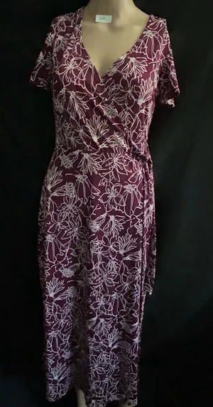 Fortune & Ivy Women’s Purple & White Floral Wrap Maxi Dress Petite Small thumbnail 1