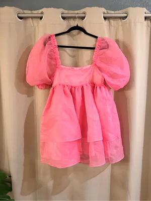 Chelsea & Violet Pink Puff Sleeve Tiered Dress thumbnail 2