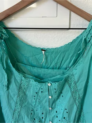 Free People Penelope Mini Dress in Wasabi Sauce Blue New w/ Flaw thumbnail 5