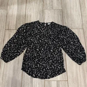 Joie Floral Blouse Women XS Black White Viscose Long Sleeve Keyhole Relaxed Top thumbnail 7