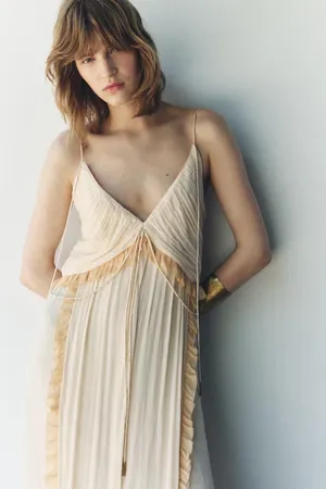 Zara Cream Maxi Dress long flowy bohemian summer casual vacation sundress wedding thumbnail 5