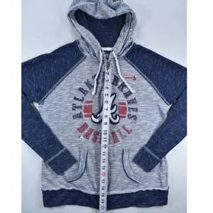 Majestic Atlanta Braves Full Zip Hoodie Blue Gray Slub Knit Baseball Womens M thumbnail 5