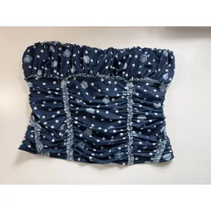 Free People Wait for Me Navy Polka Dot Floral Ruched Smocked Tube Top‎ NWT Med thumbnail 2