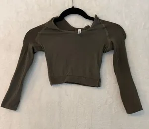 Spanx Womens Long Sleeve Crop Top Medium Olive Green Athletic Compression 20155R thumbnail 1