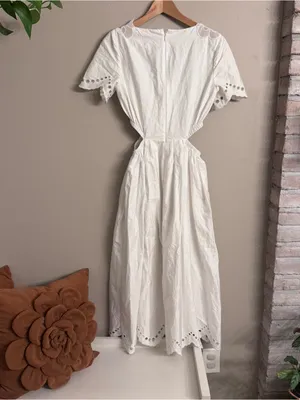 Self-Portrait Cutout Anglais Organic Cotton Poplin Midi Dress thumbnail 7