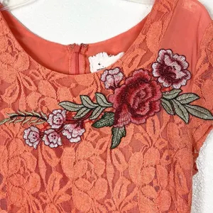 Anthro Orange Floral Embroidered Lace Mini A Line Dress thumbnail 3