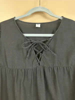 Old Navy Black Linen Blend Eyelet Lace Flutter Sleeve Empire Swing Dress Large thumbnail 4