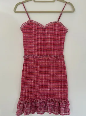 Aqua Smocked Mini Dress Pink Gingham size S thumbnail 1