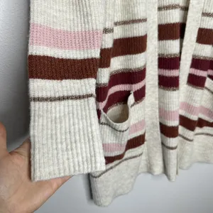 Retrology Open Cardigan M Long Colorful Gold Tan Pink Cozy Fall Knit Boho City thumbnail 3