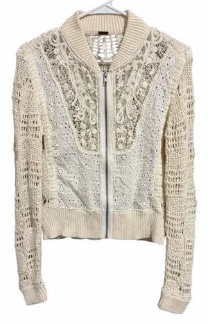 Free People‎ Sun Storm Bomber Jacket Ivory Women's Size Small thumbnail 1