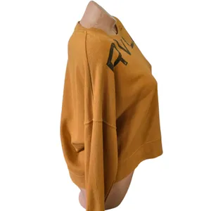 RVCA Pullover Sweatshirt Large Mustard Yellow Cropped Graphic Logo Boxy Fit thumbnail 4