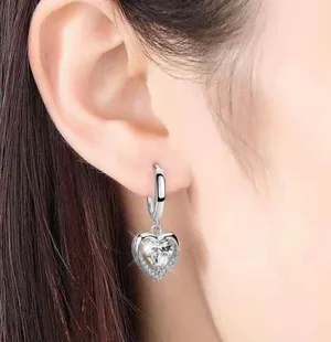 925 Silver Plated AAA Cubic Zirconia Love Heart Dangle Drop Earrings for Women thumbnail 4