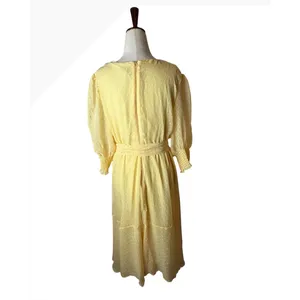 Maison Tara Midi Dress Women 14 Yellow Clip Dot Faux Wrap Puff Sleeve Boho thumbnail 3