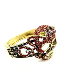 Skull Head Cuff Bracelet w/ Red Rhinestones thumbnail 5