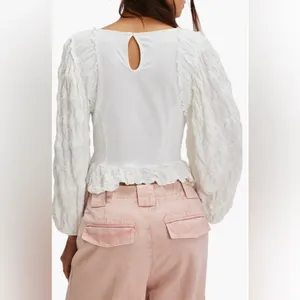 NWT Free People White Textured Blouse thumbnail 2