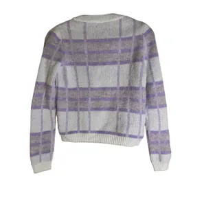 Mango MNG Lavender Plaid Knit Sweater XS Soft‎ Fuzzy Cropped Pullover thumbnail 3