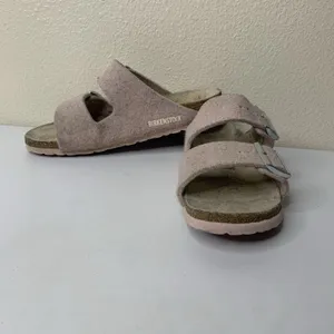 Birkenstock Arizona Shearling Sandals Sz 37 US 6 Pink Suede Fuzzy Wool Slides thumbnail 2