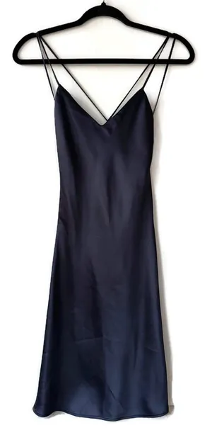 Topshop Navy Blue Satin Style Mini Slip Dress thumbnail 1