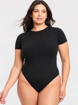 NWT Auden Luxury 4-Way Stretch Black Short Sleeve Bodysuit 1X thumbnail 1