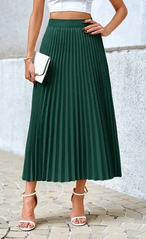 SHEIN Womens Pleated Skirt Green Large No Stretch Zipper Closure XL see Measure thumbnail 1