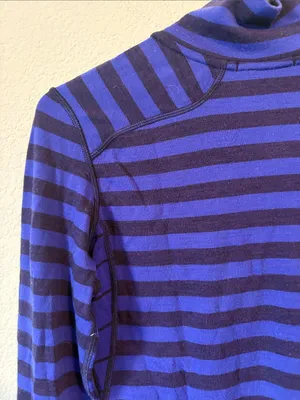 Smartwool Women’s Striped Quarter Zip Pullover - Royal Blue & Navy merino wool thumbnail 6
