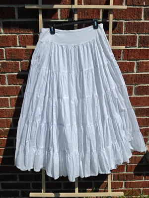 Jones New York signature Tiered maxi skirt Sz 6 white cotton Lined thumbnail 1