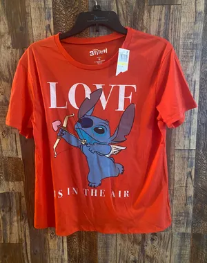 Disney NWT Stitch ( love is in the air )Tee Shirt Size medium . Red/orange thumbnail 1