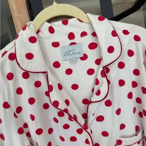 The Cat's Pajamas set pima modal button down shirt top pants Sprinkle polka Dots thumbnail 3