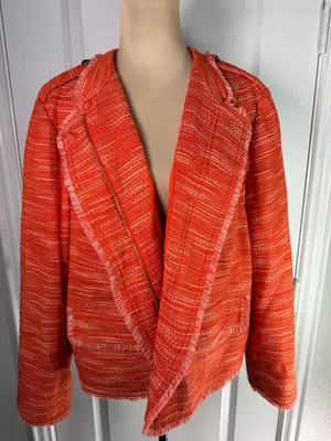 Chico's Orange Tweed Fringe Asymmetrical Zip Moto Jacket Size 3 XL thumbnail 7