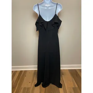 London Times Black Paisley Cold Shoulder Maxi Dress Ruffle Detail Size 12 thumbnail 3