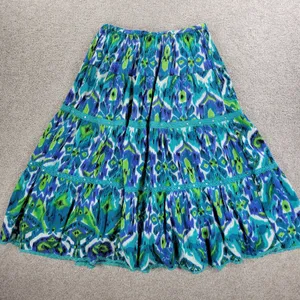 Vintage Notations A-line Skirt Womens L Blue Boho Watercolor Tiered Flowy Hippie thumbnail 11
