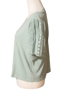 Design History Sage Green Crochet Sleeve Tee Sz M thumbnail 3