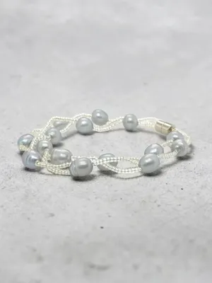 Silver Cultured Pearl Bracelet with Magnetic Clasp thumbnail 2
