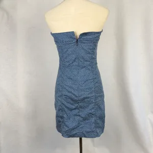 American Eagle Strapless Mini Dress Womens Small Polka Dot Denim Tube Blue thumbnail 4