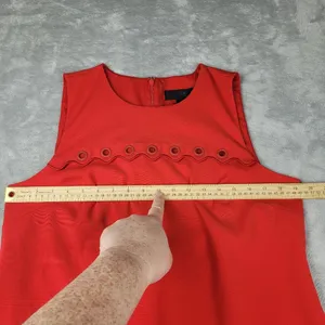 J. Crew Red Scalloped Grommet Sleeveless Above Knee Shift Dress Size 12 thumbnail 6